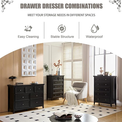 Black Modern 6 Drawer Storage Cabinet, Stylish Living Room Furniture, Farmhouse Style Dresser with Spacious Drawers Ideal for Entryway and Hallway Storage