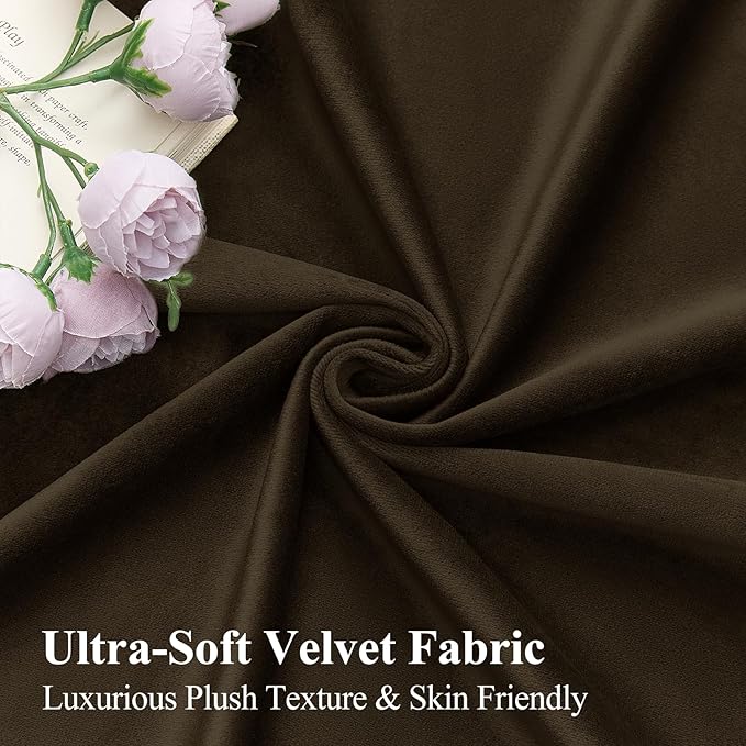Brown Brown Velvet Curtains 96 Inches for Bedroom, Light Blocking Thermal Curtain Elegant Soundproof Soft Luxury Room Darkening Window Drapes for Living Room, Back Tab Rod Pocket, W52 x L96, 2 Pcs