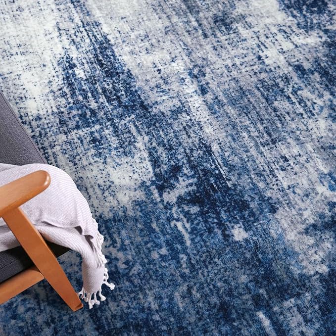 IOHOUZE Abstract Runner Rug 2x7 Ft Washable Runners for Hallways, Non Slip Kitchen Runner Printed Faux Wool Entryway Runners Indoor, Modern Abstract Floor Carpet for Hall Kitchen Bedroom, Navy/Grey