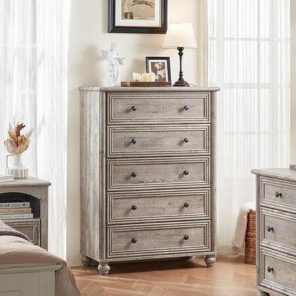 Farmhouse Dressers & Night Stand Set of 4, Wood 54" Wide Dresser & 45" Tall Chest of Drawers, 18" with Charging Station Nightstand Set of 2, Bedroom Furniture Dresser Set for Home Living Room Hallway