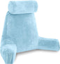 Husband Pillow Medium Sky Blue, Backrest for Kids, Teens, Petite Adults - Reading Pillows with Arms, Adjustable Loft, Plush Memory Foam, Bed Rest Chair Sitting Up, Detach Neck Roll, Removable Cover