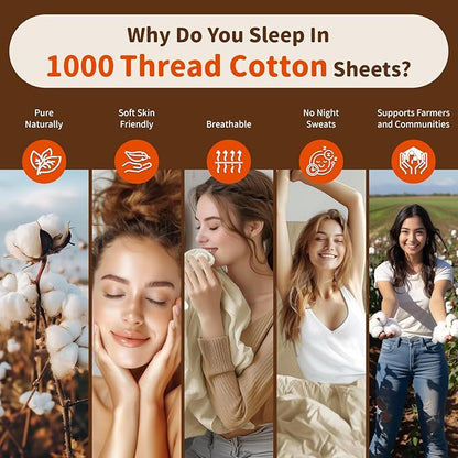 LBRO2M 1000 Thread Count 100% Egyptian Cotton Sheets Set Twin XL, 3 Piece Sets Bed Sheet Deep Pocket Sheet Set 16" Soft Comfortable All Season (Twin XL, Linen)