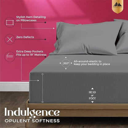 Mayfair Linen 100% Egyptian Cotton Sheets King Size - 1200 Thread Count King Size Sheets Set Egyptian Cotton, 4 PC Luxury Bedsheet (Dark Grey), Soft, Cooling, 17" Deep Pocket Sateen Weave Bedsheet Set