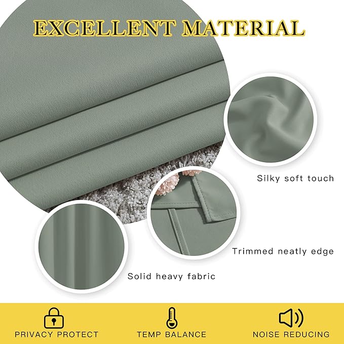 NICETOWN Blackout Sage Green Curtains for Bedroom - Chic Thermal Insulated Grommet Room Darkening Window Treatments Sound Reducing Window Drapes for Living Room (2 Panels, W37 x L84)