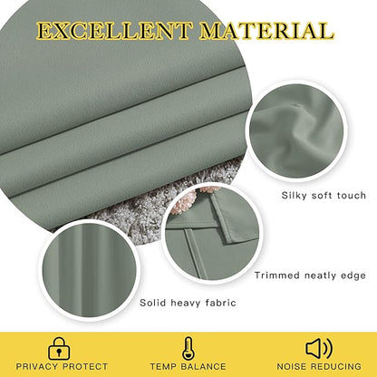 NICETOWN Sage Green 80 inch Doorway Curtains, Thermal Drapes Grommet Privacy Room Darkening Window Treatments Sound Reducing for Bedroom/Kids Room, Set of 2, W46 x L80