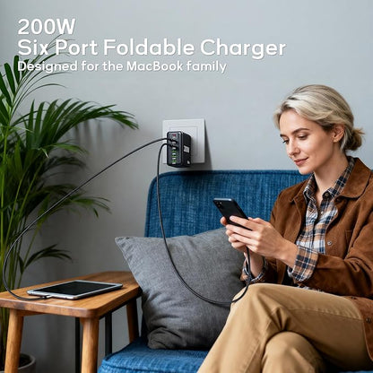 2 Pack USB C Charger Block 200W,6 Port Foldable Fast Charger Type C Charger iPhone 17 16 Fast Charging PD 3.1 Charging Station for All iPhone/Samsung Galaxy S25/S24/MacBook Pro/iPad