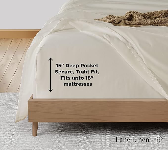 LANE LINEN King Size Bed Sheet Set – 600 Thread Count Long-Staple 100% Cotton Sheet Set King Size, Hotel Premium Soft Silky Sateen Finish, Durable Bedding Set, Elasticised 15" Deep Pocket – Linen