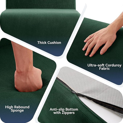 Single Boneless Chairs,Fireside Beanbag Chair Upholstered Cloud Sofa Chair,Corduroy Floor Couch Boneless Couch for Living Room,Memory Foam Lounge Chair for Bedroom,Deep Green