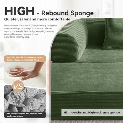Upgrade High Backrest Design Sofa Bed with Fixed-Shape Frame & Removable Armrests and Backrest, Corduroy Fabric, Convertible Mattress Couch for Small Spaces - No Assembly (High Backrest Olive Green)