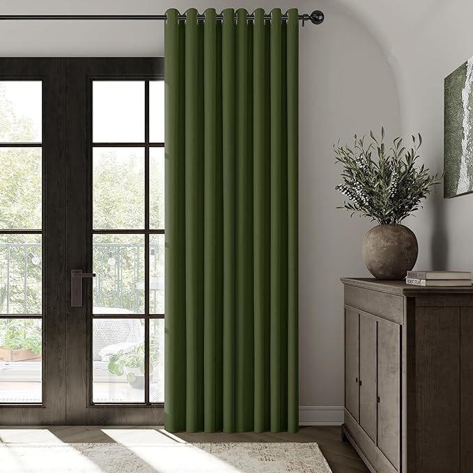 ChrisDowa 100% Blackout Olive Green Solid Curtains 90 Inches Long 2 Panels for Bedroom Living Room,Farmhouse Room Darkening Thermal Insulated Soundproof Grommet Top Window Treatment Drapes,52x90