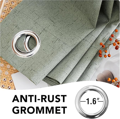 H.VERSAILTEX 100% Blackout Curtains for Bedroom Thermal Insulated Linen Textured Curtains Heat and Full Light Blocking Drapes Living Room Curtains 2 Panel Sets, Green Bay, 52x72 Inch