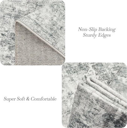 6x9 Abstract Area Rugs for Living Room 6 x 9 Washable Non Slip Low Pile Gray Rugs for Bedroom Dining Room Foldable Thin Gray White