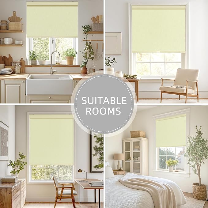 ChrisDowa Cordless Blackout Roller Shades for Windows, Striped Free-Stop Window Blinds with Privacy, Thermal Insulated Window Shades for Home, Office and Door. Beige, 48" W x 72" H