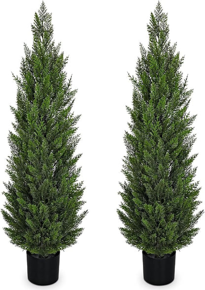 Briful 4ft Cedar Topiary Trees Artificial Outdoor Set of 2, Realistic Faux Cedar Pines with Pots, UV Resistant Christmas Greenery for Holiday Decor, Indoor Farmhouse Entryway Patio Door Plants