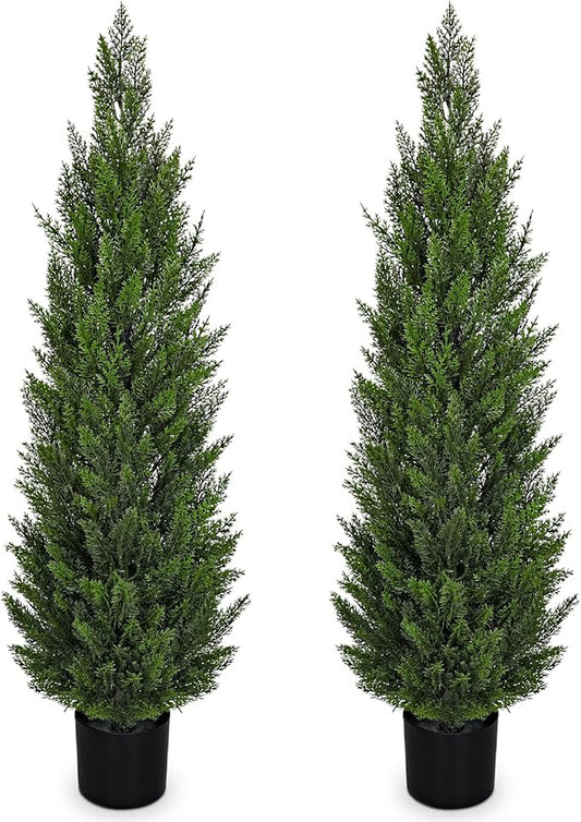 Briful 4ft Cedar Topiary Trees Artificial Outdoor Set of 2, Realistic Faux Cedar Pines with Pots, UV Resistant Christmas Greenery for Holiday Decor, Indoor Farmhouse Entryway Patio Door Plants