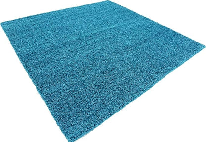 Unique Loom Solid Shag Collection Area Rug (8' Square, Turquoise)