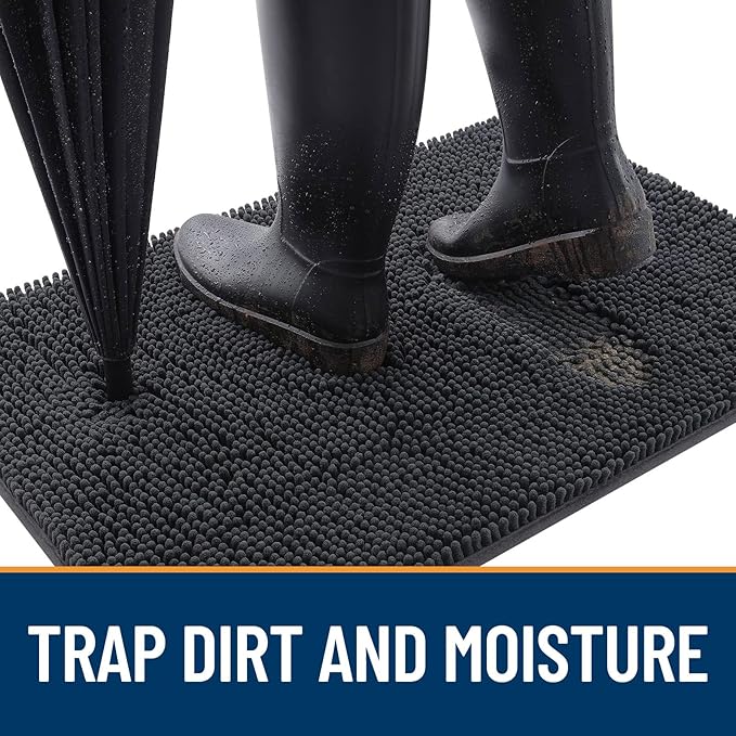 OLANLY Dog Door Mat for Muddy Paws 47x32, Absorbs Moisture and Dirt, Absorbent Non-Slip Washable Doormat, Quick Dry Chenille Mud Mat for Dogs, Entry Indoor Entryway Carpet for Inside Floor, Dark Grey
