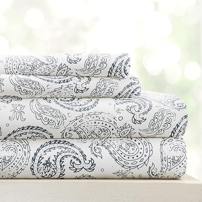 Linen Market Double-Brushed Patterned Microfiber Twin Sheet Set 3 Piece – Oeko-TEX Certified Ultra Soft & Wrinkle-Free - 16" Deep Pocket Sheets - Easy Care Twin Size - Coarse Paisley Navy