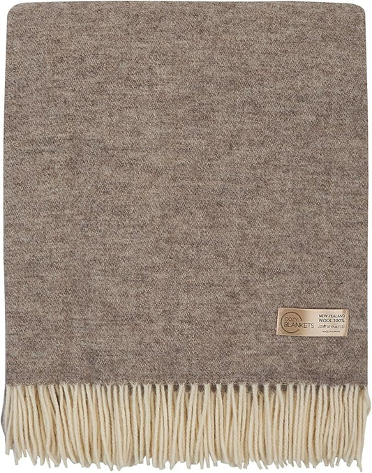 | Wool Blanket/Throw | 100% New Zealand Wool | Perfect for Home and Outdoors | Virgin Wool Throw with Fringes 67"x79" (170 x 200 cm)