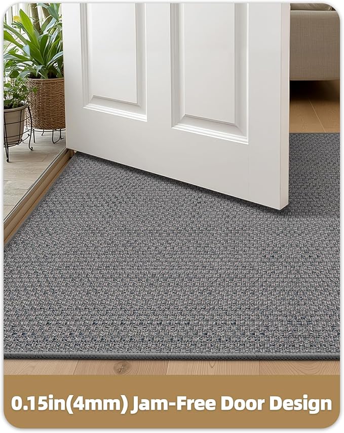 Color&Geometry Ultra-Thin Indoor Door Mat, 36"x56" Low-Profile Non-Slip Entryway Rug with Modern Geometric Texture, Washable Doormat for Indoor Entrance, Front Door, Light Grey (Rolled-up NO Creases)
