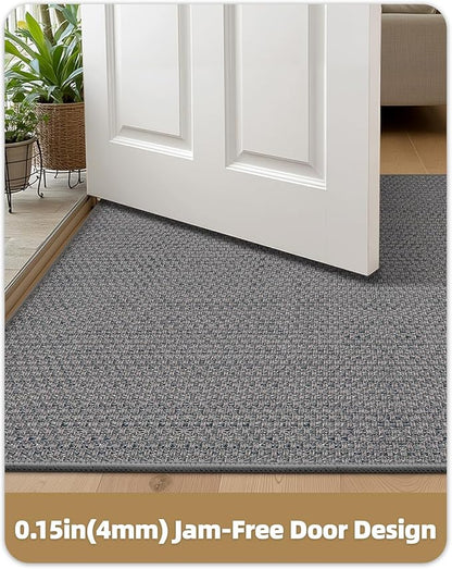 Color&Geometry Ultra-Thin Indoor Door Mat, 27"x59" Low-Profile Non-Slip Entryway Rug with Modern Geometric Texture, Washable Doormat for Entrance, Front Doors, Light Grey (Rolled-up NO Creases)