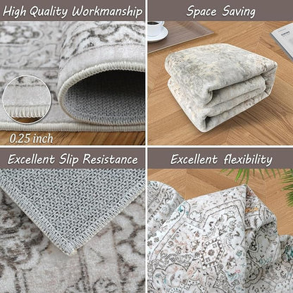8x10 Extra Large Area Rug Living Room, Modern Neutral Washable Boho Area Rug for Bedroom (Grey)