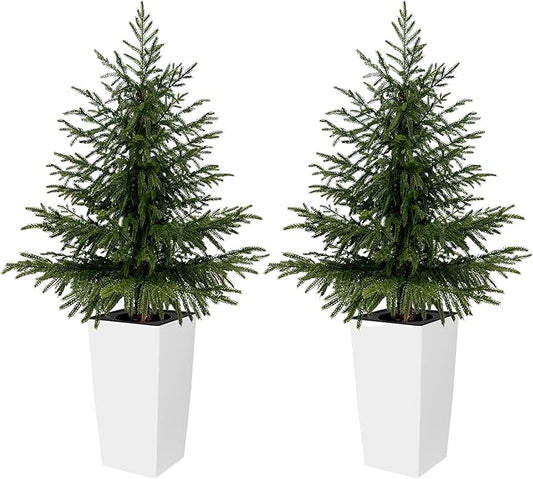 2 Pack 4FT Artificial Norfolk Pine Trees in Modern White Pot, Real Feel Faux Christmas Tree for Indoor Decor, Pet Safe PPC Material, Home and Holiday Style