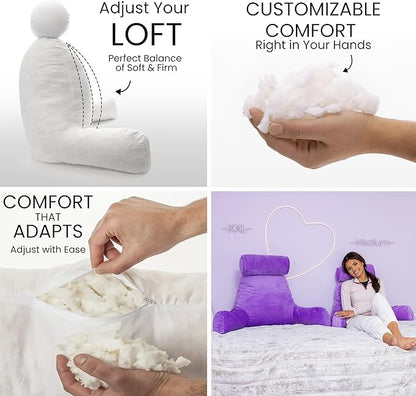 Husband Pillow XXL – Reading Pillow Bed Chair with Arms & Back Support – Light Purple - Back Pillow for Beds Sitting Up – Bed Rest Arm Pillow – Comfy Reading Pillow for Adults