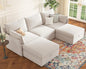 ABCASA 102.6" U Shaped Modular Sectional Sofa, 5 Seater Couch with Storage Ottoman Deep Seat and High Backrest with Removable Cover for Living Room, Apartment - Chenille White