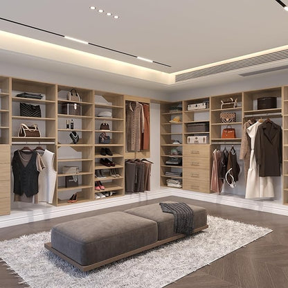 Double Hanging Closet Unit, Modular System Organizer With Storage for Walk In Closets, Clothing Rack Wardrobe for Hanging Clothes, Bedroom, Wood, 28.5"W