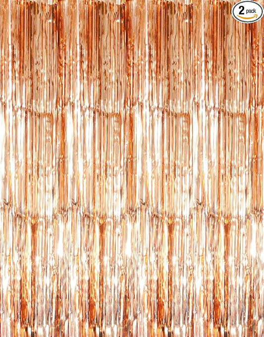 GOER 3.2 ft x 8.2 ft Metallic Tinsel Foil Fringe Curtains,Party Streamer Backdrop for Birthday,Graduation Decorations and New Year Eve (2 Packs,Champagne Gold)