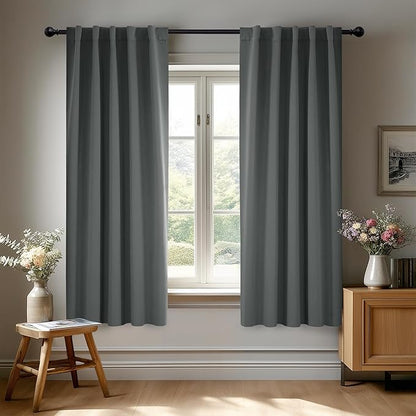 Deconovo Blackout Curtains, Thermal Insulated, W38 x L63 2 Panels, Back Tab, Machine Washable, Room-Darkening Drapes for Bedroom/Living Room Dark Grey