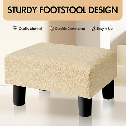 BRIAN & DANY Small Foot Stool Ottoman, Footstool with Legs, Teddy Velvet Foot Rest for Living Room, Bedroom and Office, Beige
