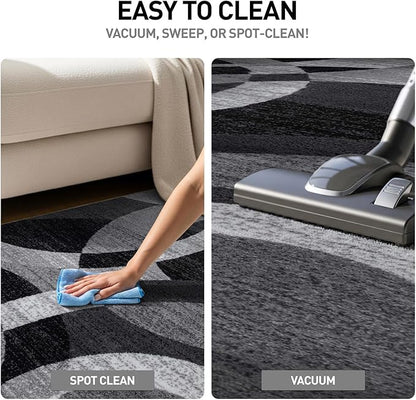 Rugshop Gray Modern Geometric Oval Rug, Abstract Circles, High-Traffic, Non-Shedding, for Living Room, Bedroom and Home Office, 5' x 7' Oval
