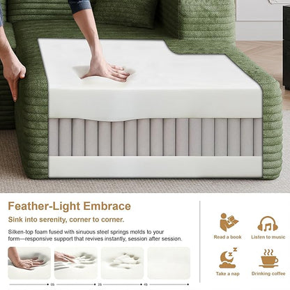 96" Sectional Couches for Living Room Modern Modular Sofa with L-Shape Couchs Upholstered Boneless Couch Deep Seat Sectional Couch with Chaise (Green, 96" Right Facing Chaise+2Seaters)