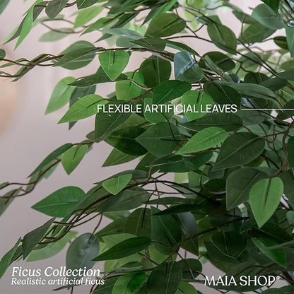 Maia Shop 71in Artificial Ficus Tree Plant for House, Apartment or Office – Realistic Fake Indoor Plants for Living Room, Kitchen, Bedroom, Entryway or Bathroom – Faux Greenery for Home Décor