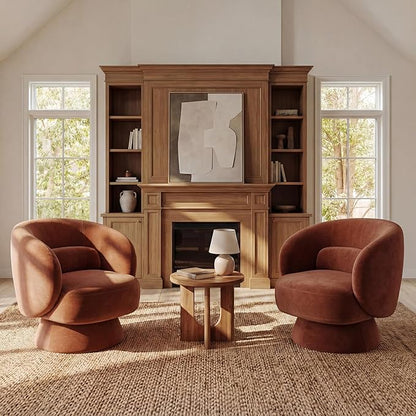Swivel Accent Chair, Modern 360 Degree Swivel Barrel Chair with Arms & Curved Back and Lumbar Support Cushion, Comfy Round Single Sofa for Small Space, Living Room, Bedroom, Dark Rust Rayon