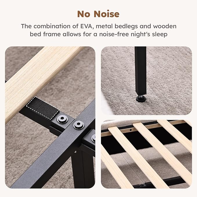 Full Size Cloud Bed Frame, Upholstered Boucle Bed Frame with Adjustable Headboard, Solid Wood Legs, Rounded Corners Design & Easy Assembly – Modern Platform Bed,Cream