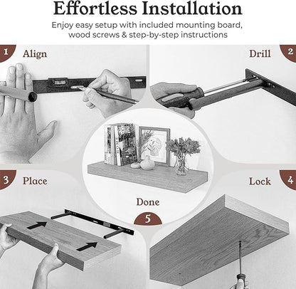 Floating Shelves for Wall, 9.3" Deep Wall Mounted Wood Shelves for Bathroom, Bedroom, Living Room, Kitchen, Hanging Shelf for Books/Storage/Room Decor (Brown, 24")