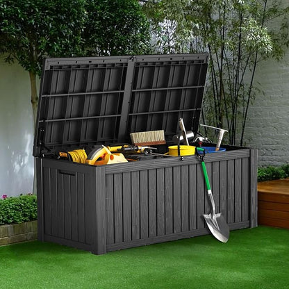 Outdoor Storage Box Waterproof Large, 180 Gallon Lockable Resin Deck Box, Patio Storage Bin for Pool Accessories Cushion Furniture, Garden Tools, UV-Resistant Outside Delivery, Black