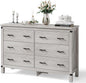 LINSY HOME Farmhouse 6 Drawer Double Dresser for Bedroom, 53” Wide Rustic Wood Chest with Deep Drawers, Modern Dressers with Storage and Metal Handles for Closet, Living Room, Hallway, Wash Grey