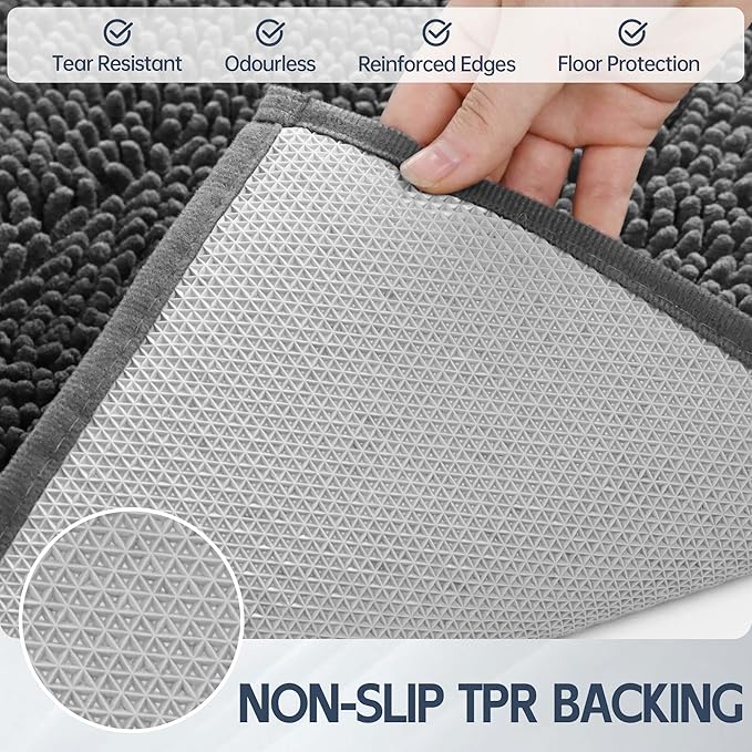 Dog Door Mat for Muddy Paws, 48" x 30" Chenille Absorbent Front Door Mat Inside, Large Runner Mud Mat for Dogs, Trap Dirt Washable Non Slip Outdoor Indoor Entrance Doormats, Grey