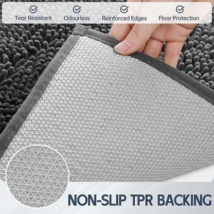 Dog Door Mat for Muddy Paws, 48" x 36" Chenille Absorbent Front Door Mat Inside, Large Runner Mud Mat for Dogs, Trap Dirt Washable Non Slip Outdoor Indoor Entrance Doormats, Grey