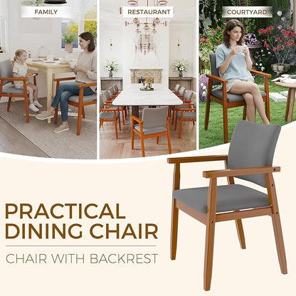 thksbought Mid Century Modern Walnut Dining Chairs Wood Arm Grey Fabric Kitchen Cafe Living Room Decor Furniture