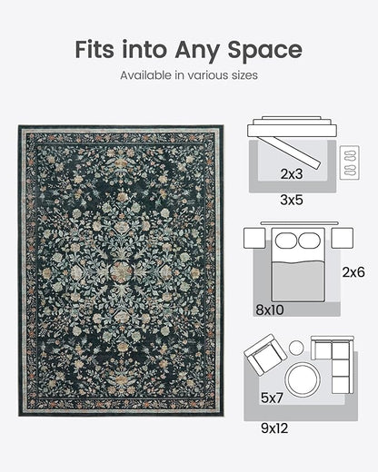 AMADA HOMEFURNISHING 6x9 Area Rugs, Washable Low-Profile Large Living Room Rug with Non-Slip Backing & Durable Edge Binding, Soft Vintage Rug for Bedroom, Dinning Room, Home Office