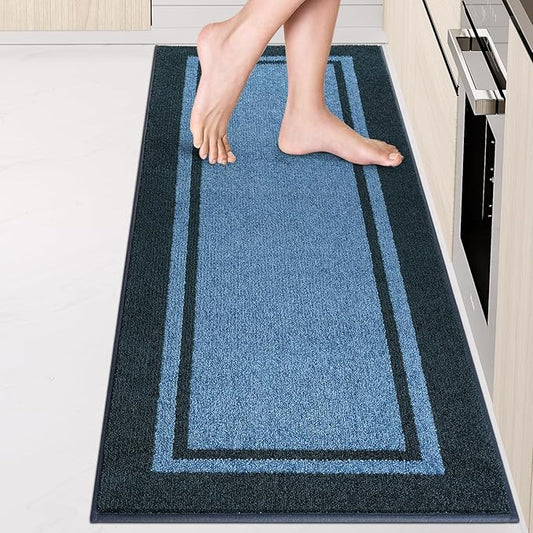 Kitchen Rugs 24" x 70", Non-Slip Machine Washable Kitchen Runner Rugs Floor Mats, Absorbent Comfort Standing Mats for Kitchen, Sink, Laundry and Hallway, Rolled Packaging, Light Blue & Navy