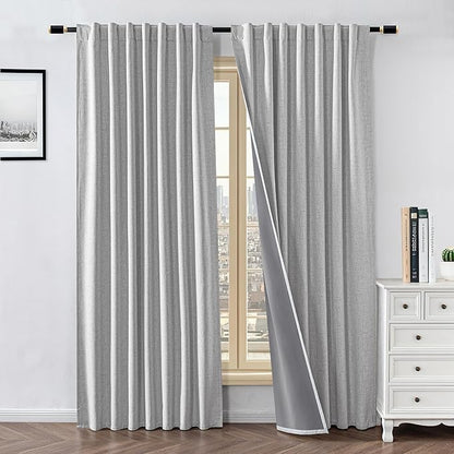 100% Blackout Curtains for Living Room, 72 Inch Curtains 2 Panel Set Light Blocking, Back Tab & Rod Pocket Thermal Insulated Drapes Bedroom Windows Home Decor(52W × 72L inch, Off-White)