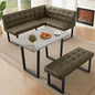 3-Piece Corner Dining Table Set with Bench, 70 Inch Space-Saving Breakfast Nook for Kitchen & Dining Room(Grey Table+Left Seat Brown Chairs)