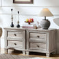 Farmhouse Nightstand Set of 2 for Bedroom, Mid-Century Low Nightstands with 2 Drawers & Charging Station, Vintage Night Stands with 4 Square Solid Wood Legs, Small Dresser for Home, Grey