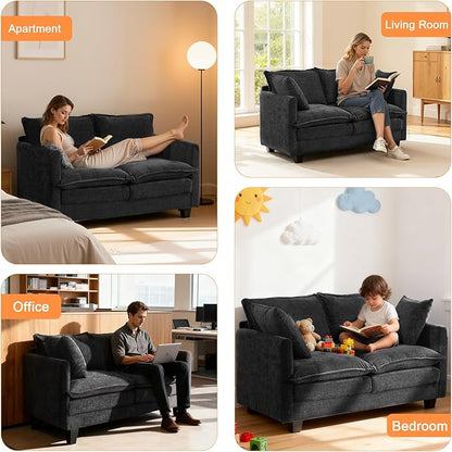 Loveseat Sofa Cloud Sofa Couch 50'', Modern Loveseats 2 Seat Couch 27" Deep Seat with 2 Pillows for Small Spaces Apartment Studio Office Bedroom Living Room 8834-BLACK